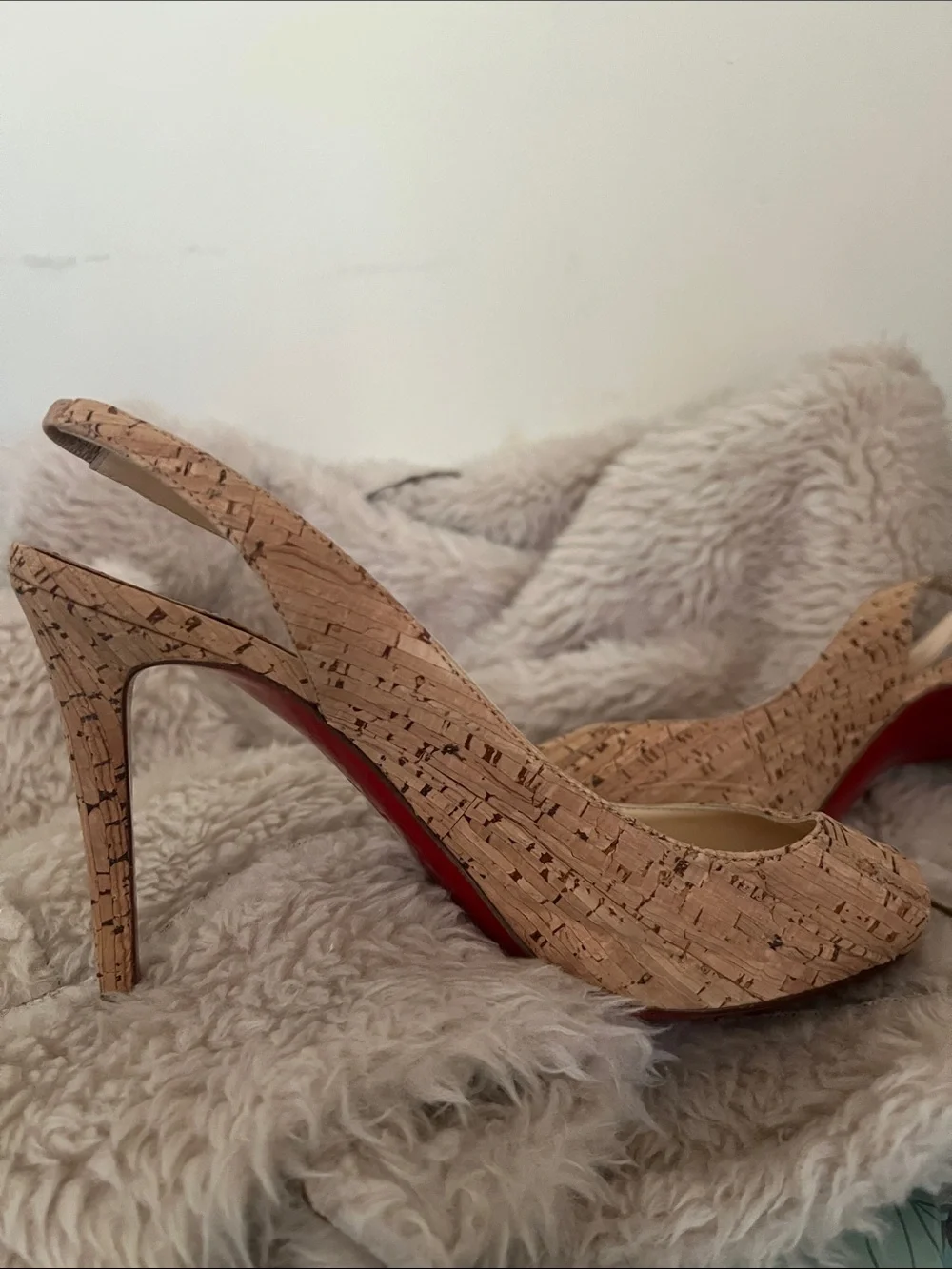 Christian Louboutin Cork Peep-Toe Slingback Heels in Natural Cork - Picture 6 of 10